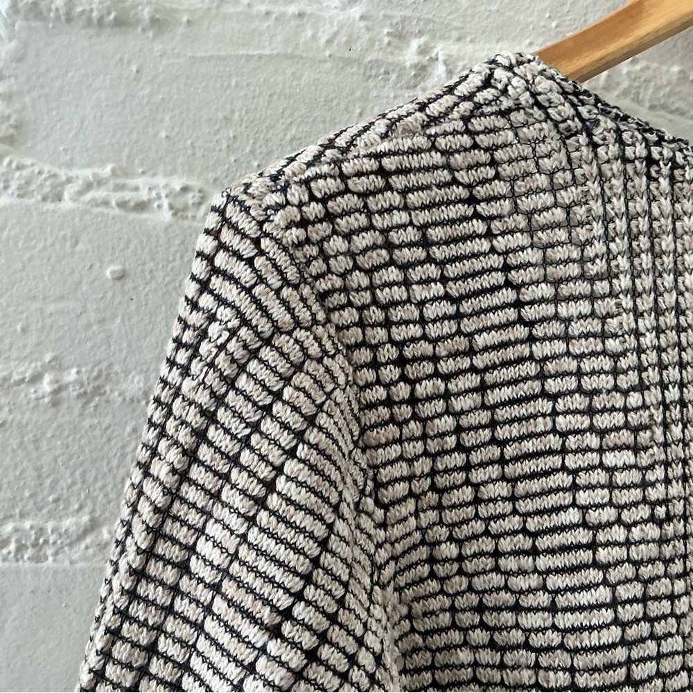 NIC+ZOE Open Cardigan Sweater Cream Black Textured Knit Layer Casual Chic Sz M - Picture 7 of 13